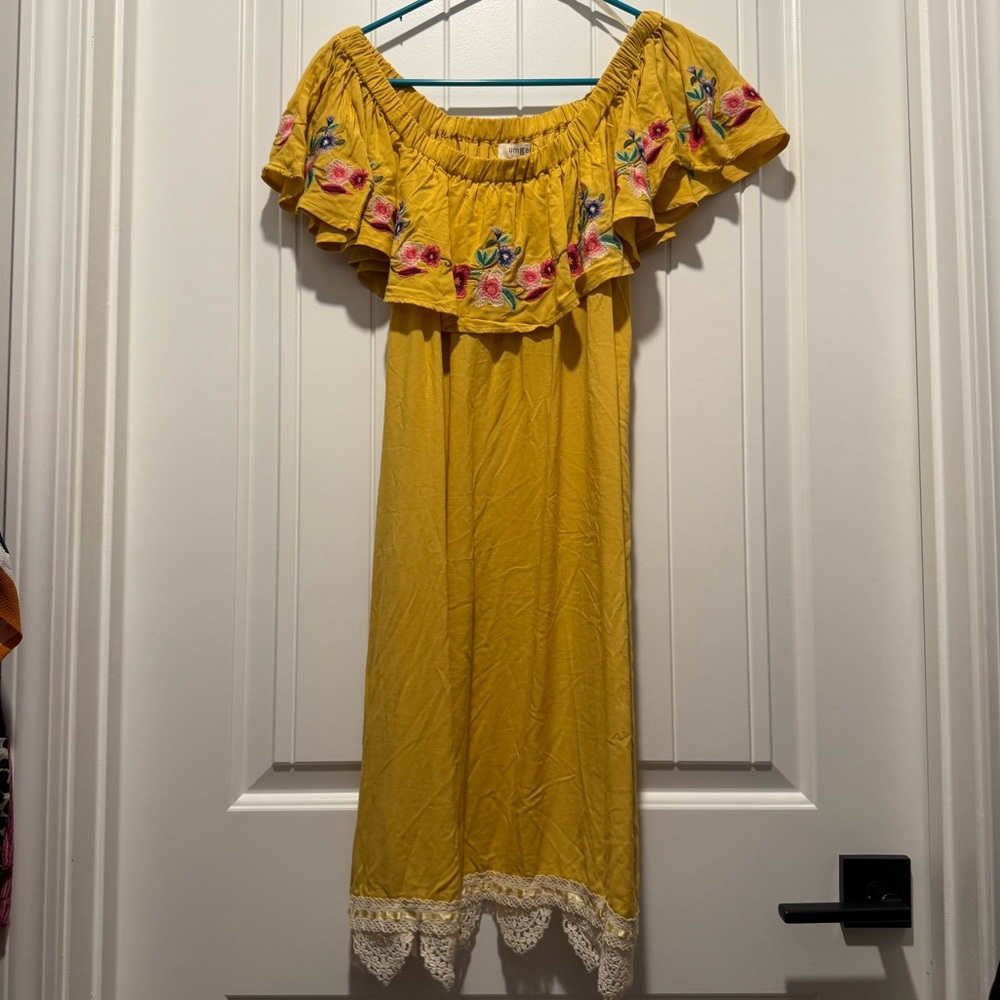 Umgee Mustard Off-Shoulder Top with Embroidery